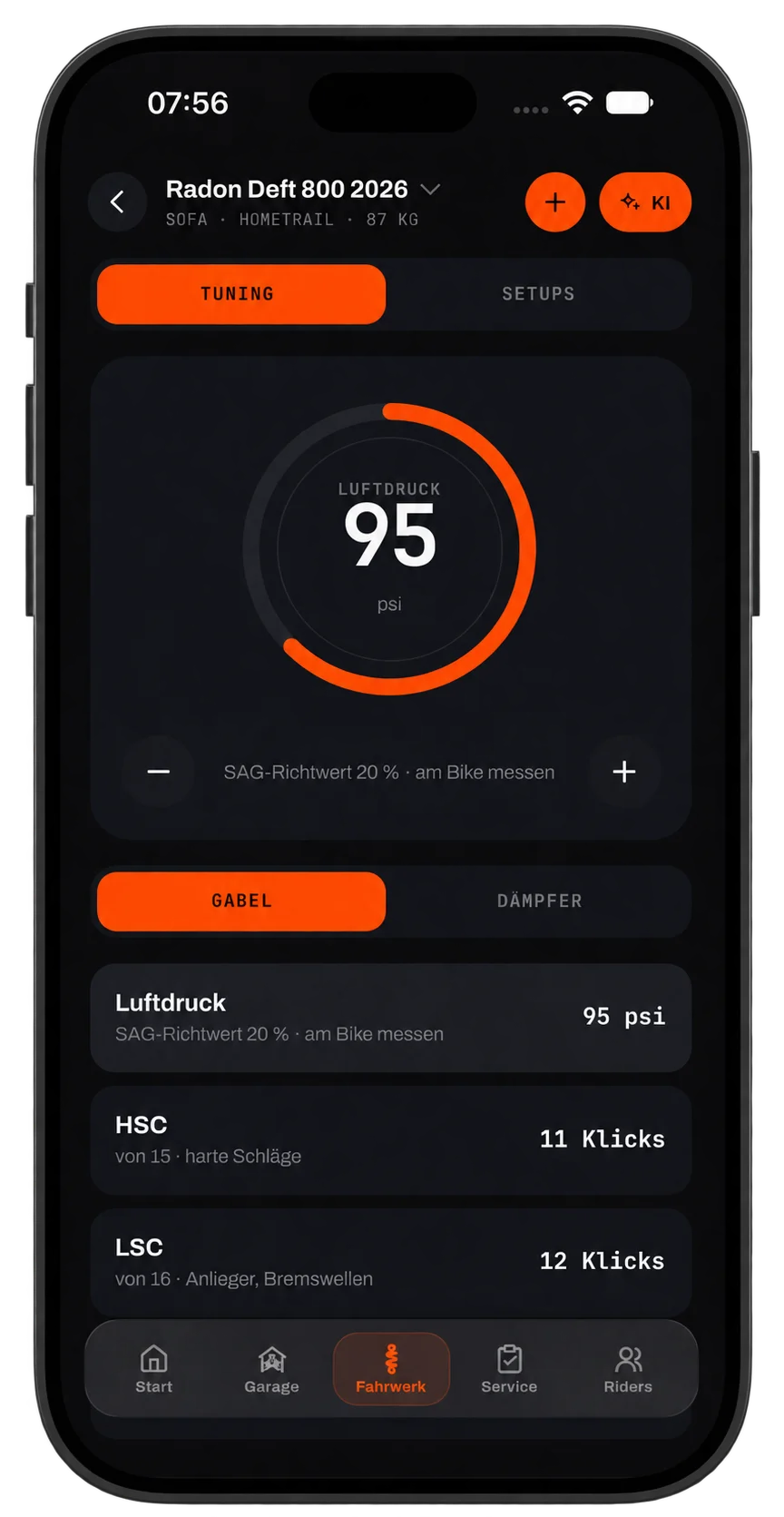 TUNERIDE Fahrwerk-Tuning mit Luftdruck-Ring für die Gabel